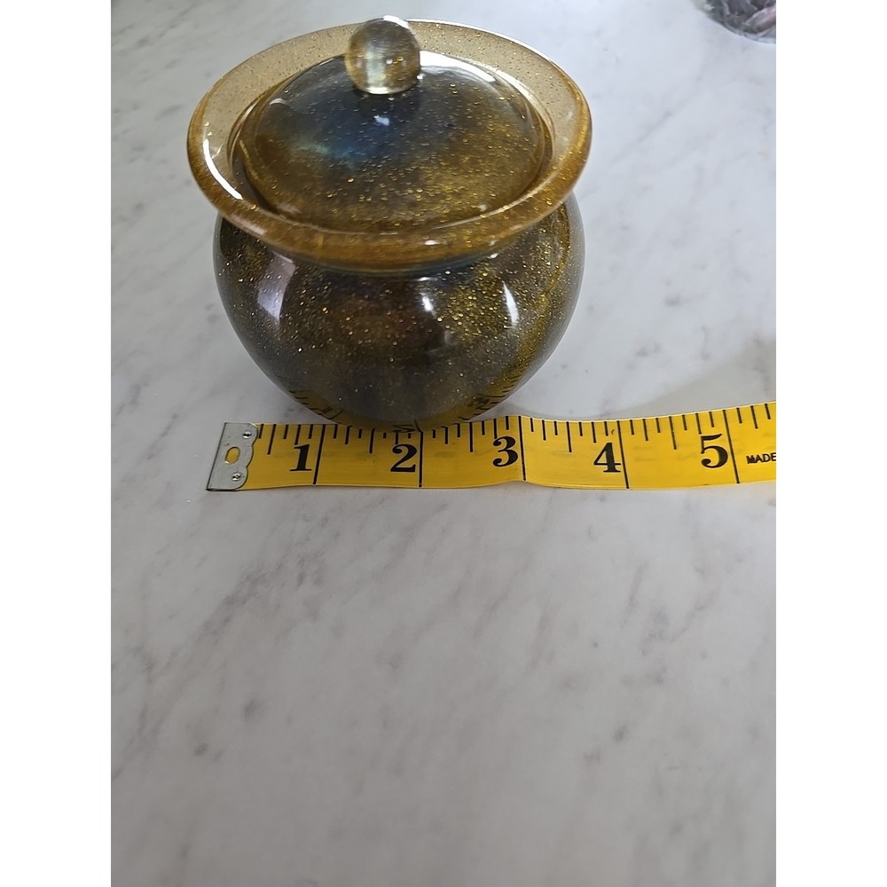 Handmade Small Resin Pot With Lid Blue Gold DecorationGift . 607 - Picture 8 of 8